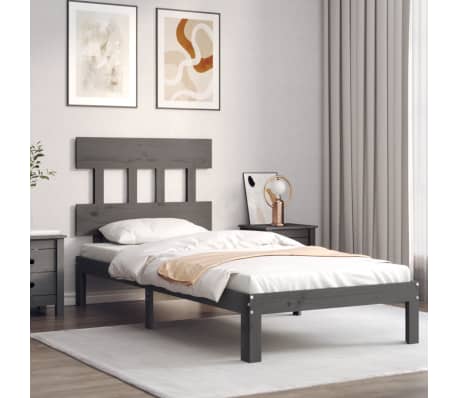 vidaXL Lovos rėmas su galvūgaliu, pilkas, 100x200cm, medienos masyvas