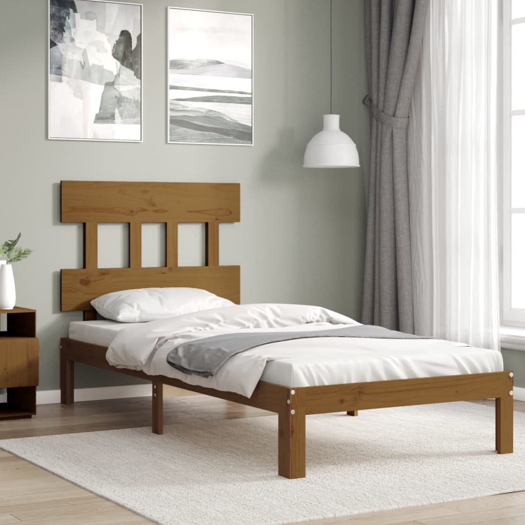 Rám postele s čelem medově hnědý 100 x 200 cm masivní dřevo