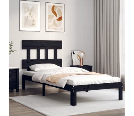 vidaXL Lovos rėmas su galvūgaliu, juodas, 100x200cm, medienos masyvas