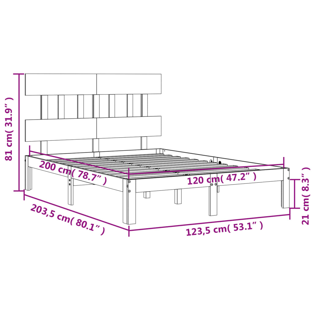 Rám postele s čelem bílý 120 x 200 cm masivní dřevo