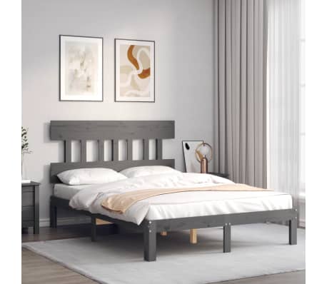 vidaXL Lovos rėmas su galvūgaliu, pilkas, 120x200cm, medienos masyvas