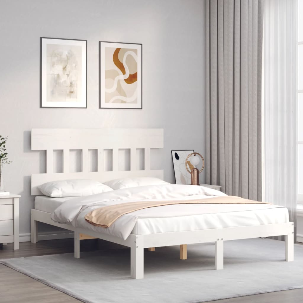 vidaXL Bedframe zonder matras massief grenenhout wit 140x200 cm afbeelding