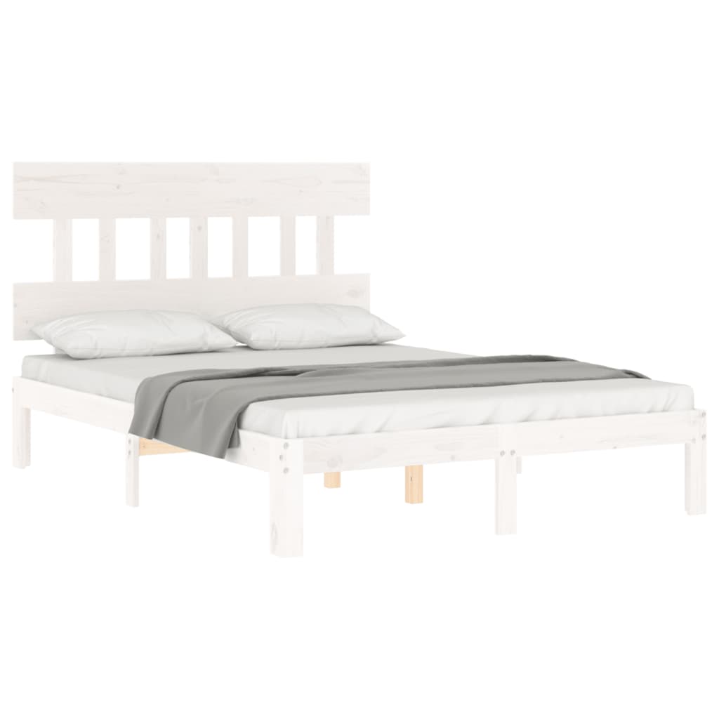 Cadru de pat cu tăblie, alb, 140x200 cm, lemn masiv