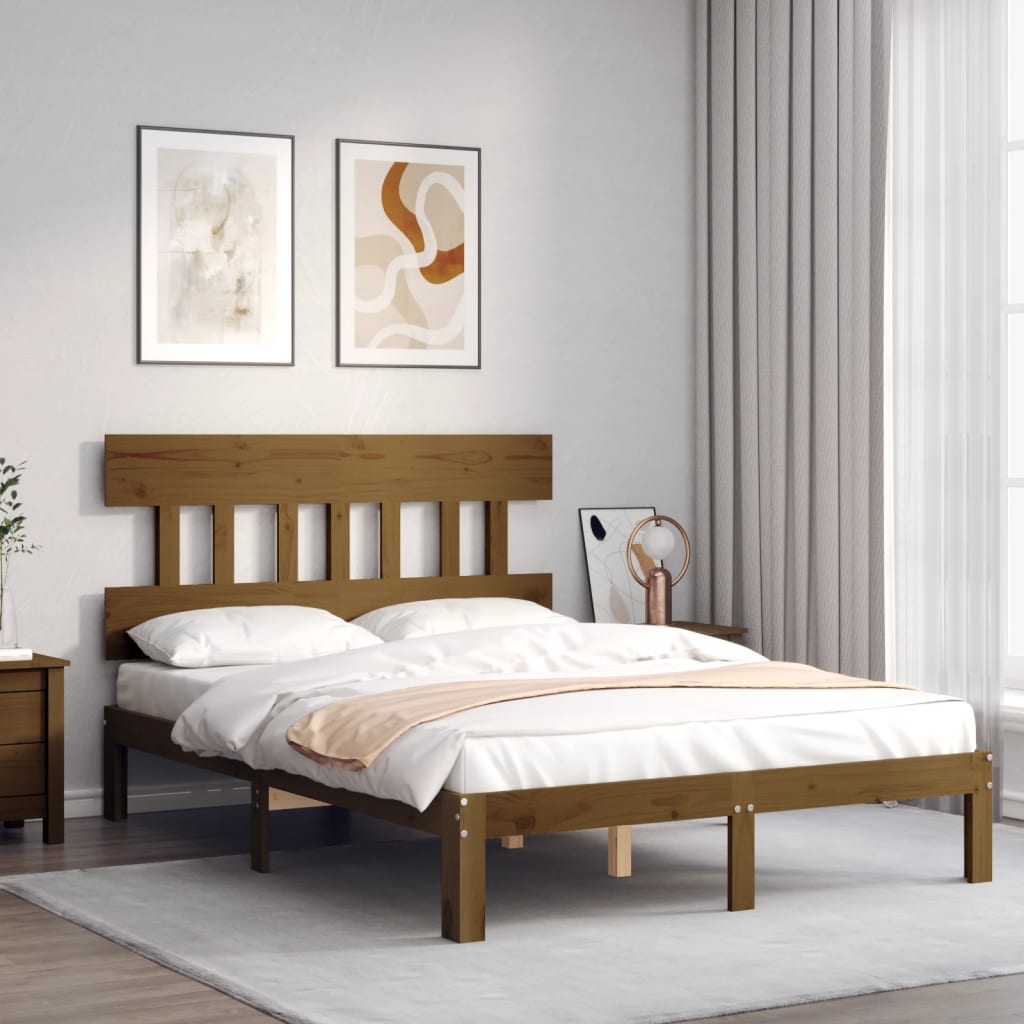 vidaXL Bedframe met hoofdbord massief hout honingbruin 140x200 cm