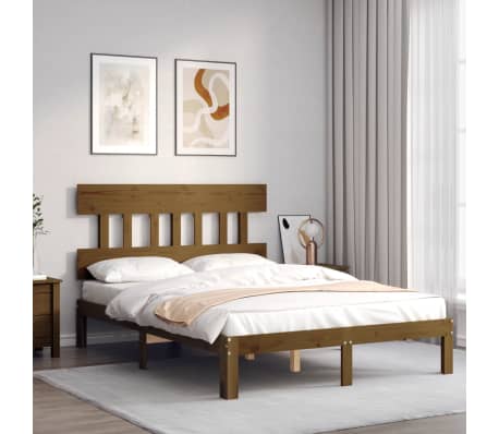 vidaXL Bedframe met hoofdbord massief hout honingbruin 140x200 cm