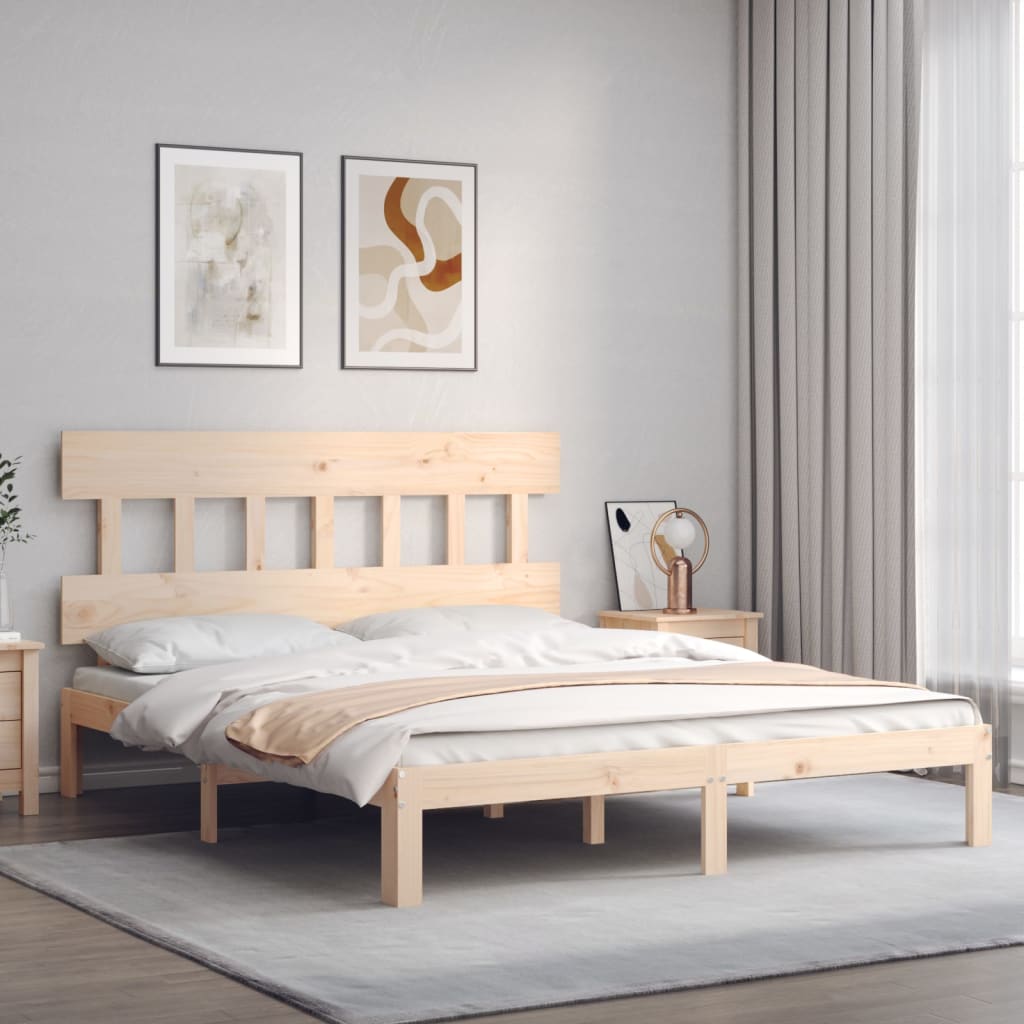 vidaXL Bedframe met hoofdbord massief hout afbeelding