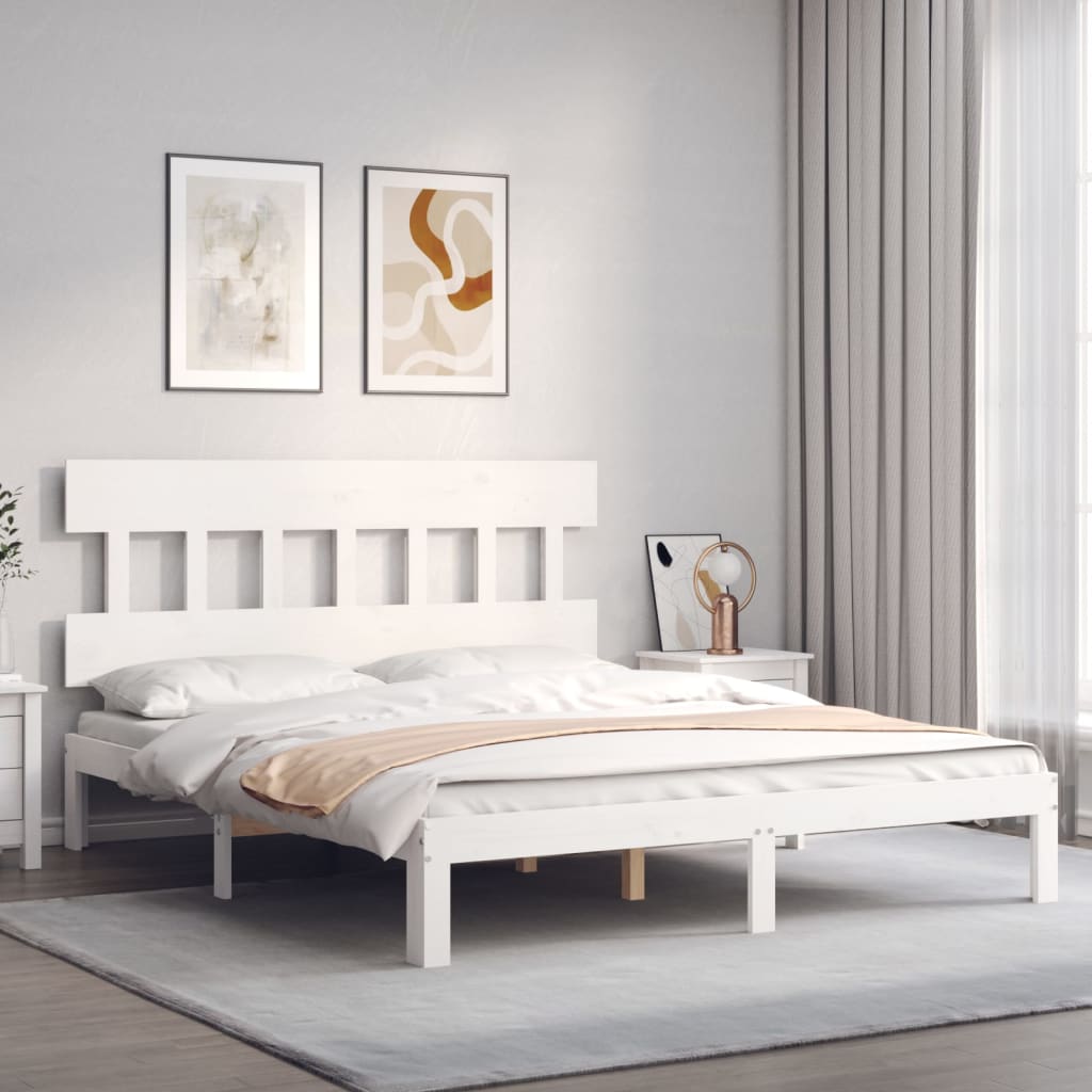 vidaXL Bedframe met hoofdbord massief hout wit afbeelding