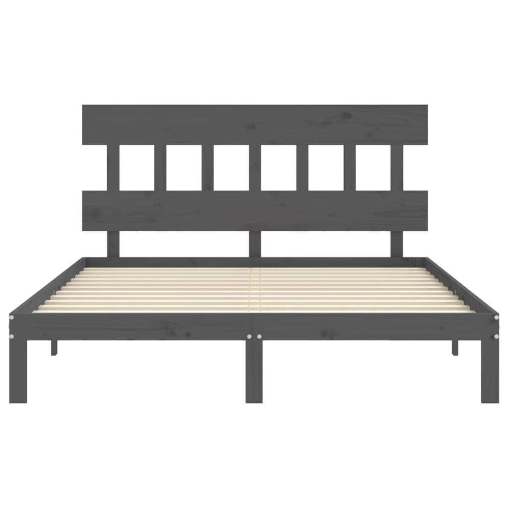 szürke tömör fa ágykeret fejtámlával King Size