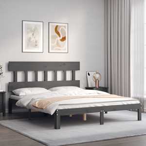 vidaXL Lovos rėmas su galvūgaliu, pilkas, medienos masyvas, didelis