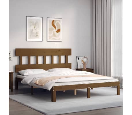 vidaXL Lovos rėmas su galvūgaliu, rudas, medienos masyvas, didelis