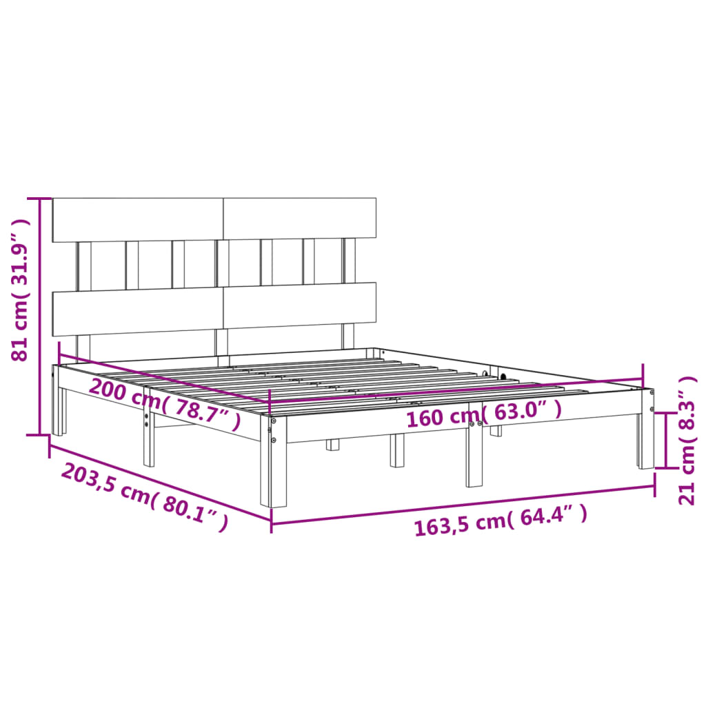 Rám postele s čelem bílý 160 x 200 cm masivní dřevo