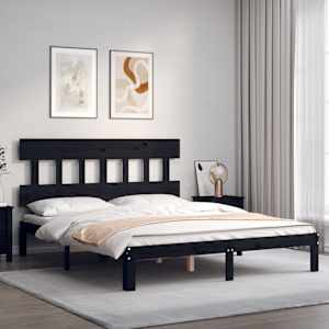 vidaXL Lovos rėmas su galvūgaliu, juodas, 160x200cm, medienos masyvas