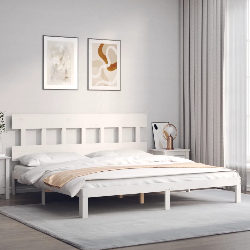 Cadru de pat cu tăblie Super King Size, alb, lemn masiv