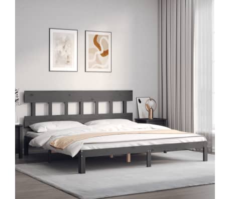 vidaXL Lovos rėmas su galvūgaliu, pilkas, mediena, itin didelis