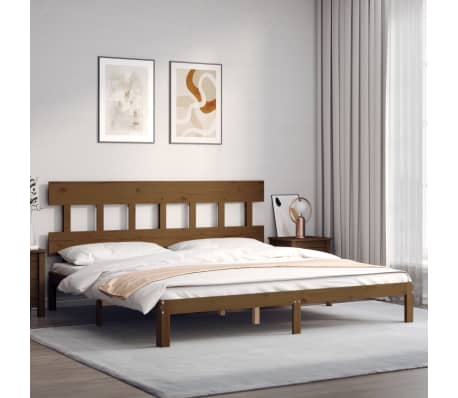 vidaXL Lovos rėmas su galvūgaliu, medaus rudas, mediena, itin didelis