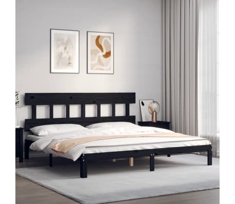 vidaXL Lovos rėmas su galvūgaliu, juodas, mediena, itin didelis