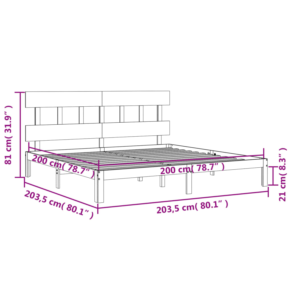 Posteljni okvir z vzglavjem 200x200 cm trden les