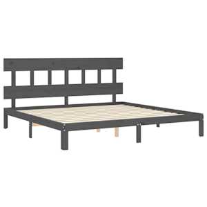 Rám postele s čelem šedý 200 x 200 cm masivní dřevo - obrázek 5