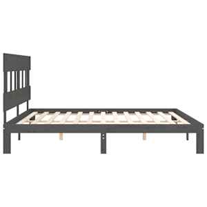 Rám postele s čelem šedý 200 x 200 cm masivní dřevo - obrázek 7