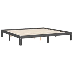 Rám postele s čelem šedý 200 x 200 cm masivní dřevo - obrázek 9
