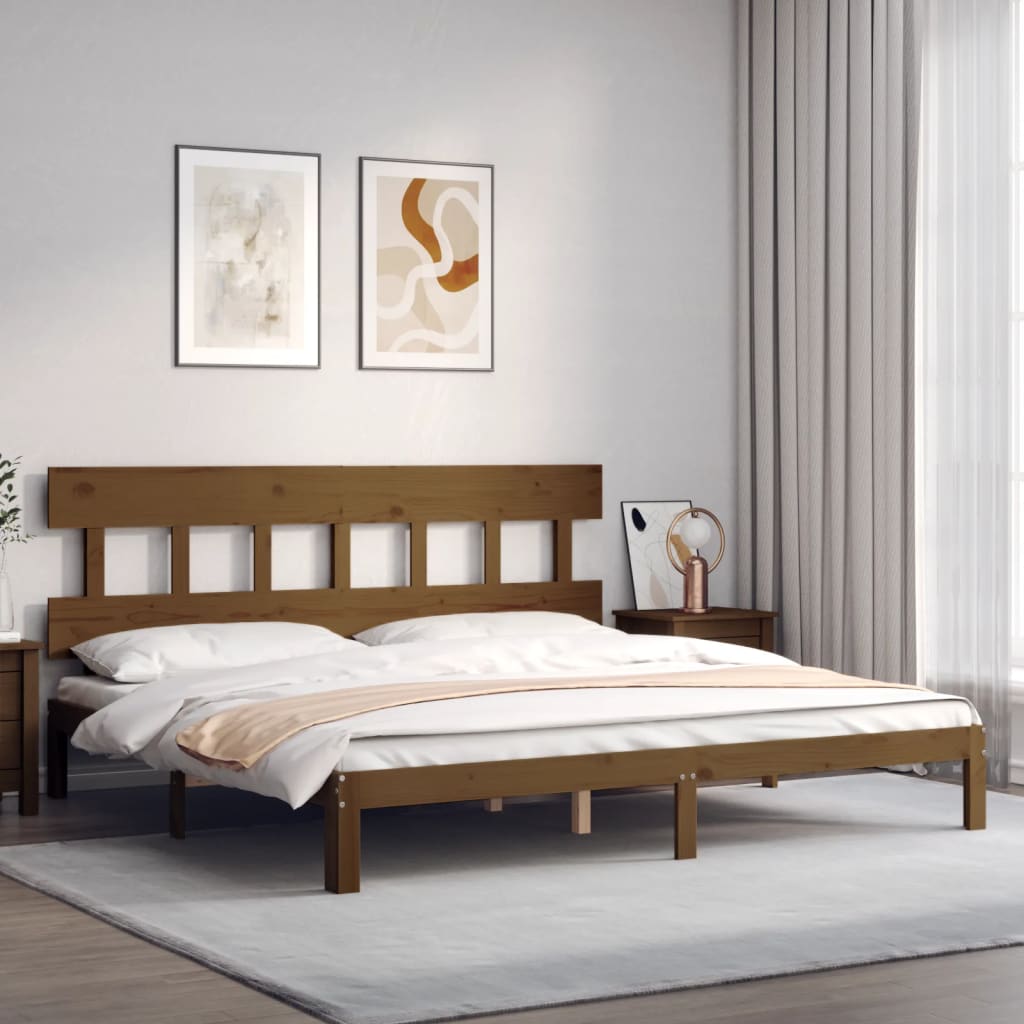 vidaXL Bedframe met hoofdbord massief hout honingbruin 200x200 cm afbeelding