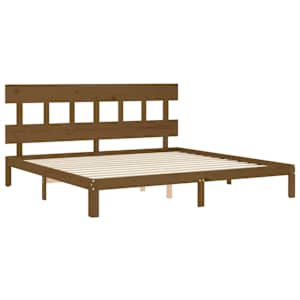Rám postele s čelem medově hnědý 200 x 200 cm masivní dřevo - obrázek 5