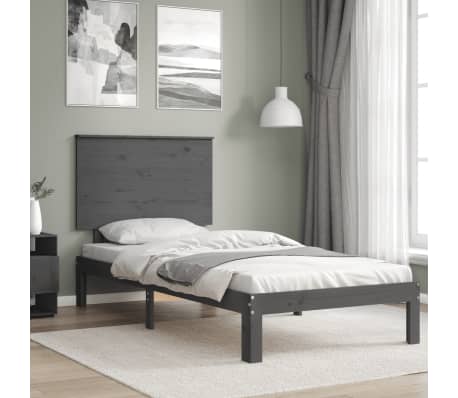 vidaXL Lovos rėmas su galvūgaliu, pilkas, mediena, mažas vienvietis