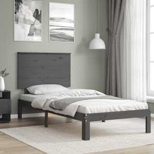 vidaXL Lovos rėmas su galvūgaliu, pilkas, mediena, mažas vienvietis