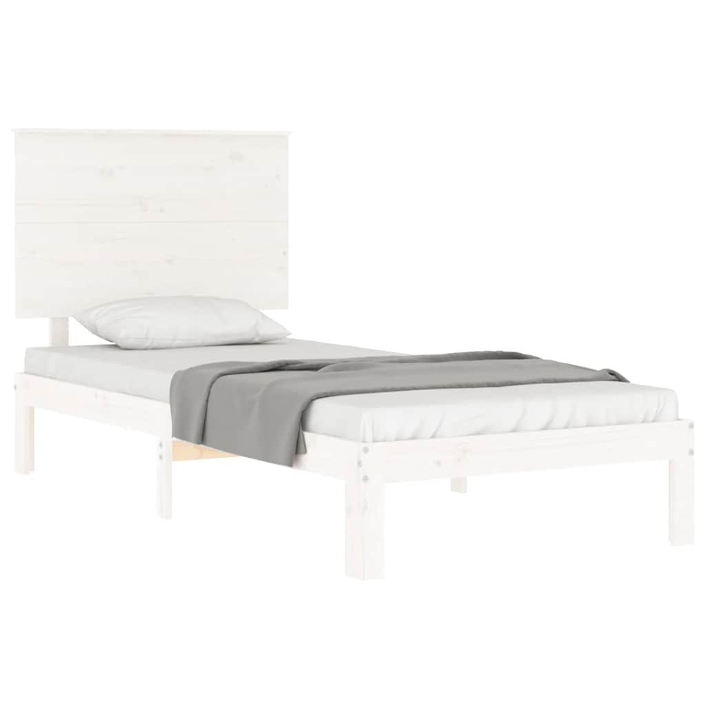vidaXL Bedframe met hoofdbord massief hout wit afbeelding