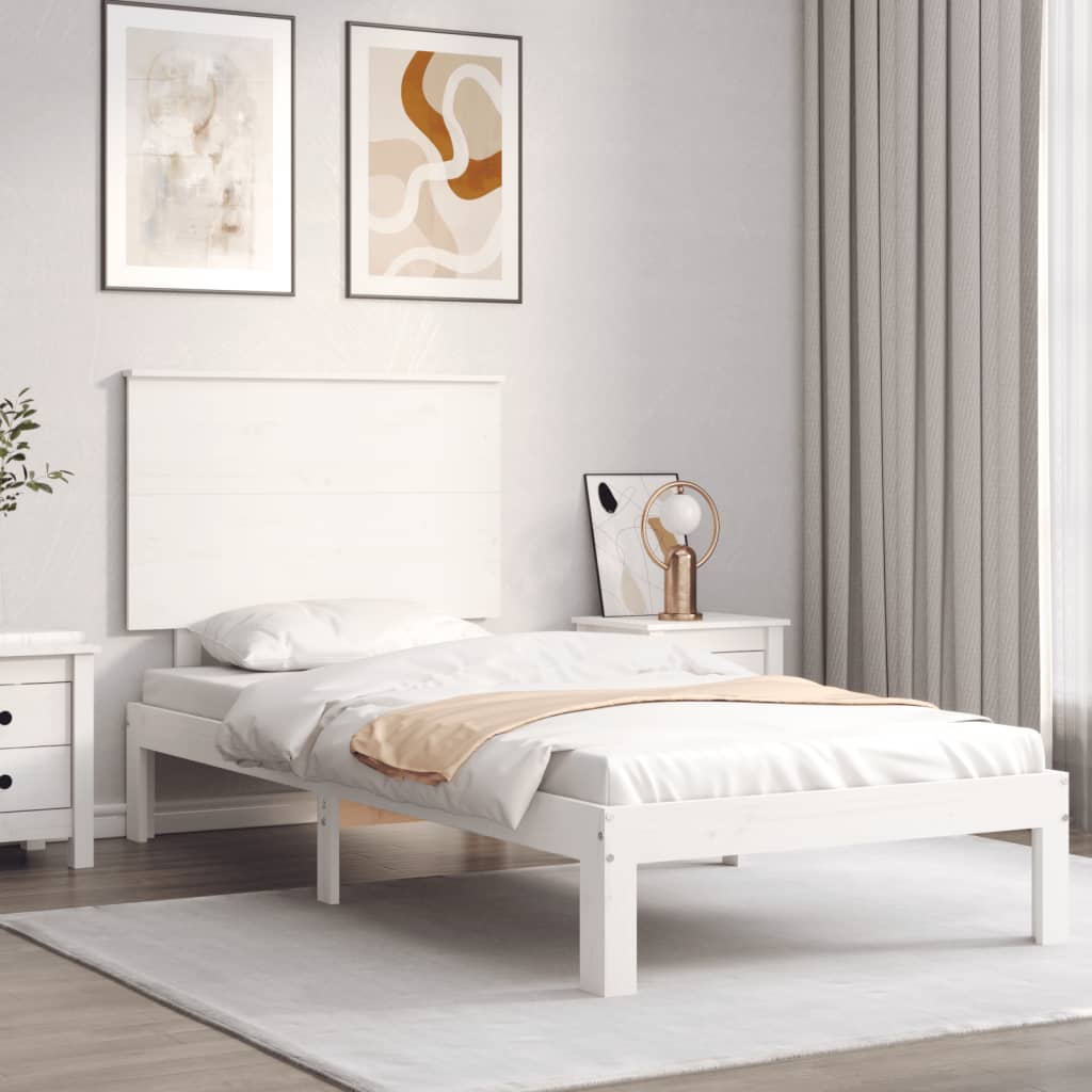 Rám postele s čelem bílý Single masivní dřevo
