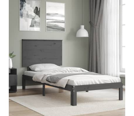 vidaXL Lovos rėmas su galvūgaliu, pilkas, medienos masyvas, vienvietis