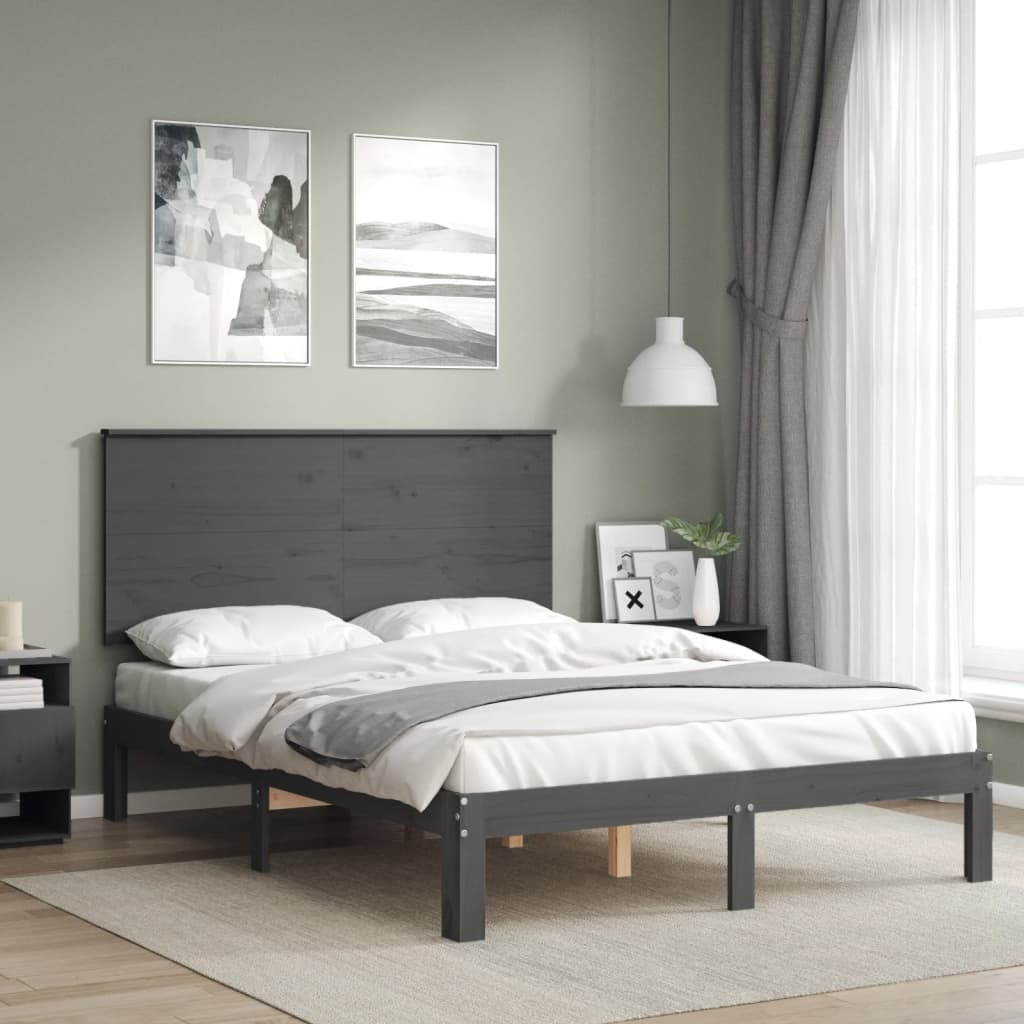 szürke tömör fa ágykeret fejtámlával Small Double