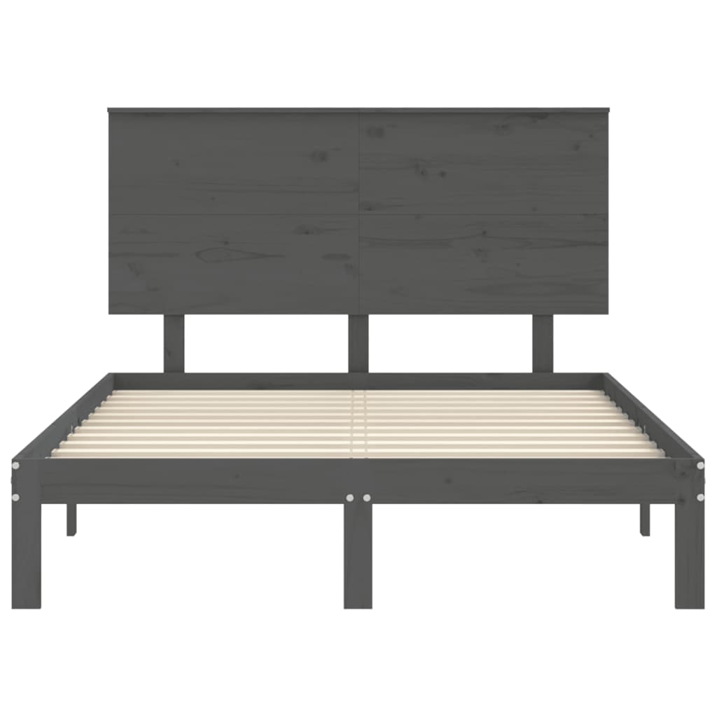 szürke tömör fa ágykeret fejtámlával Small Double