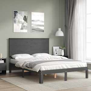 vidaXL Lovos rėmas su galvūgaliu, pilkas, mediena, mažas dvivietis