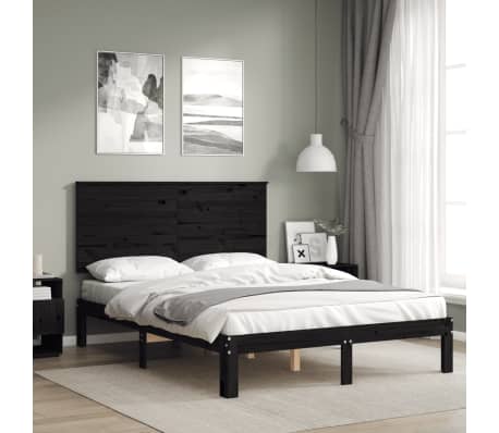 vidaXL Lovos rėmas su galvūgaliu, juodas, mediena, mažas dvivietis