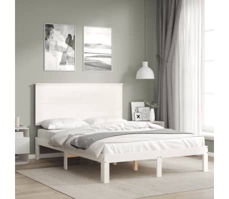 vidaXL Massivholzbett mit Kopfteil Wei&szlig;
