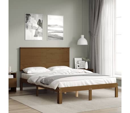 vidaXL Lovos rėmas su galvūgaliu, rudas, medienos masyvas, dvivietis