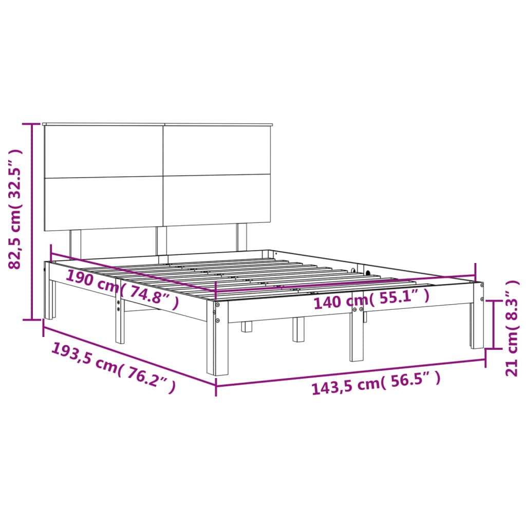 Rám postele s čelem bílý 140 x 190 cm masivní dřevo