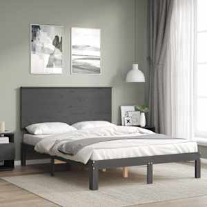 vidaXL Lovos rėmas su galvūgaliu, pilkas, 140x190cm, medienos masyvas