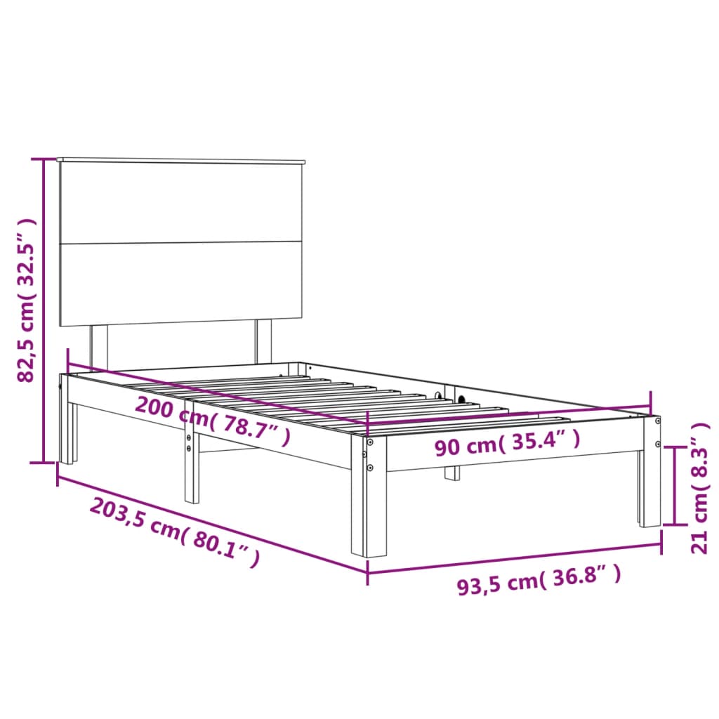 mézbarna tömör fa ágykeret fejtámlával 90 x 200 cm