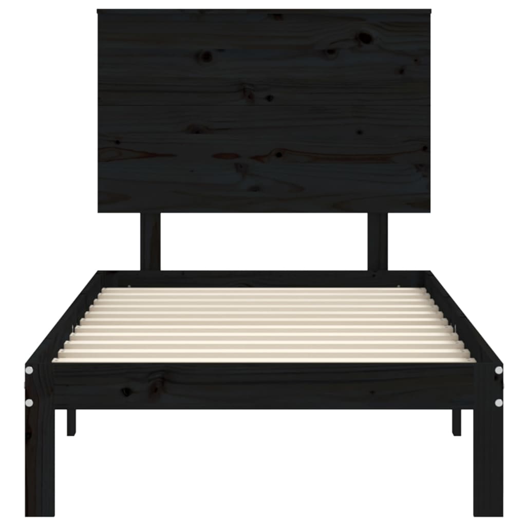 fekete tömör fa ágykeret fejtámlával 90 x 200 cm