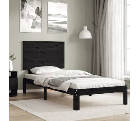 vidaXL Lovos rėmas su galvūgaliu, juodas, 90x200cm, medienos masyvas