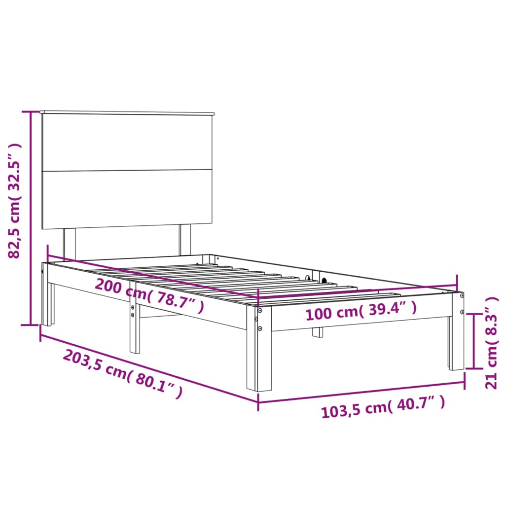 Rám postele s čelem 100 x 200 cm masivní dřevo