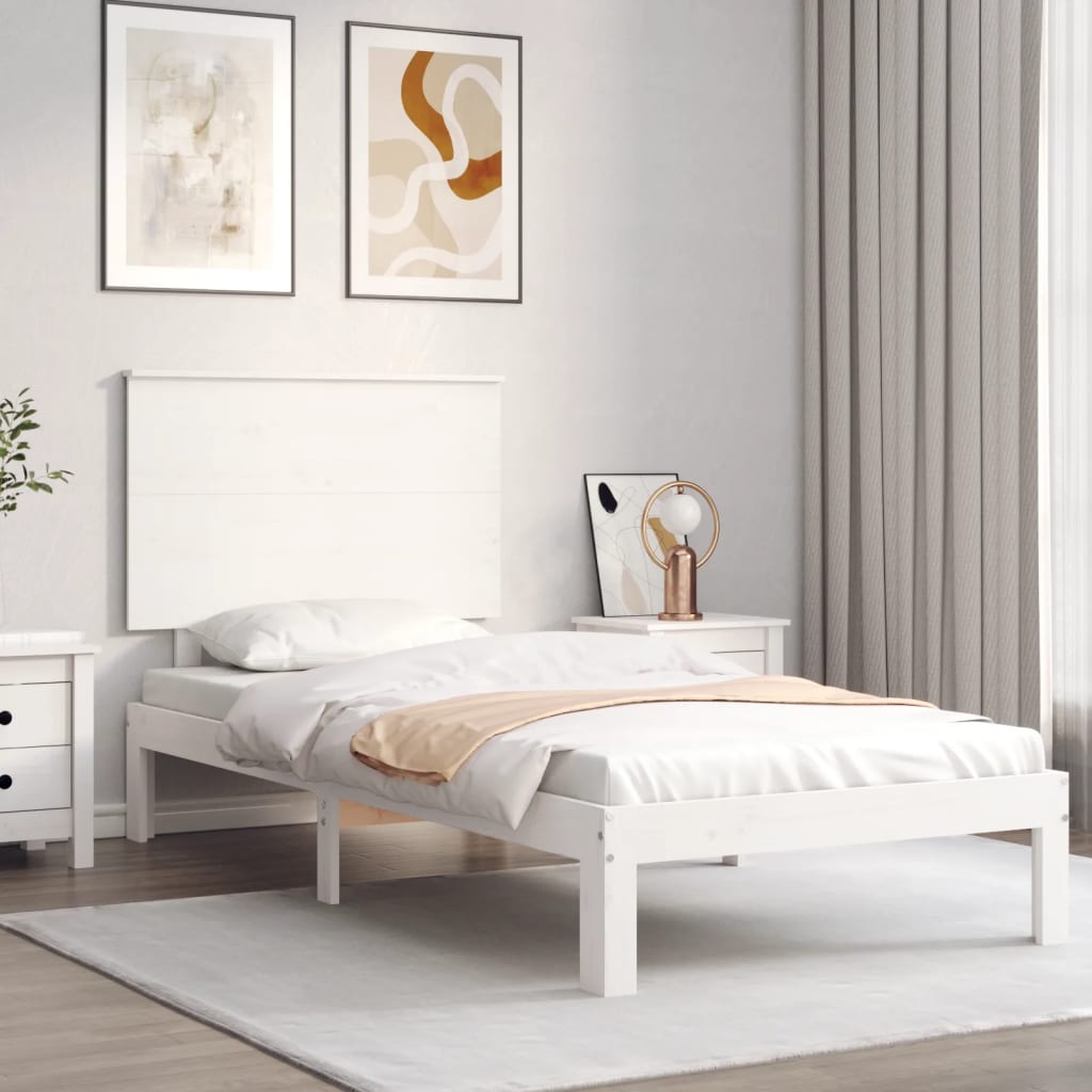 Rám postele s čelem bílý 100 x 200 cm masivní dřevo