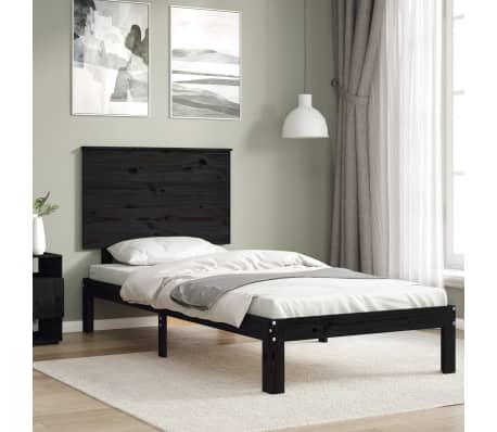 vidaXL Lovos rėmas su galvūgaliu, juodas, 100x200cm, medienos masyvas