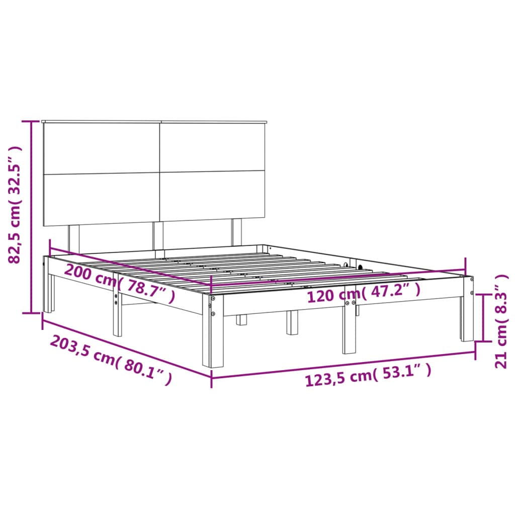 Rám postele s čelem 120 x 200 cm masivní dřevo