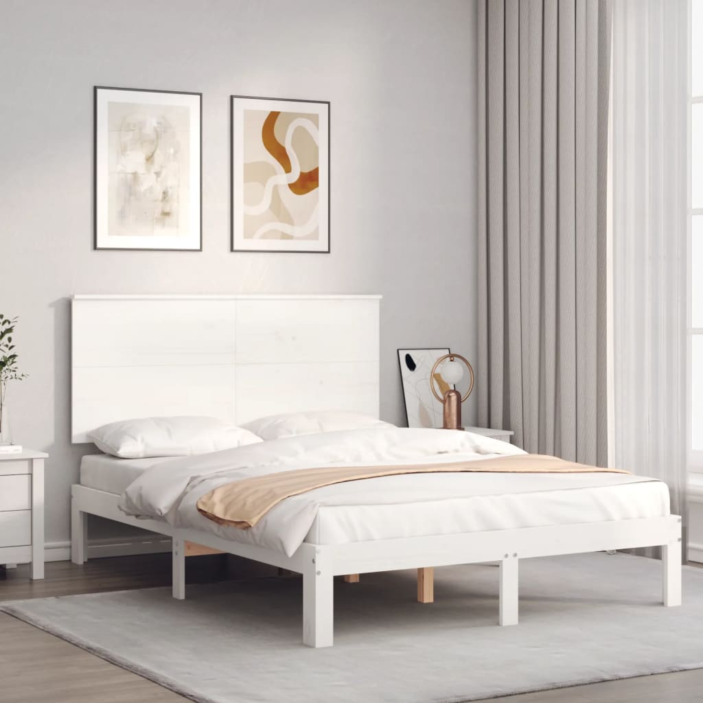 Cadru de pat cu tăblie, alb, 120x200 cm, lemn masiv