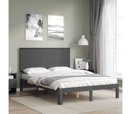 vidaXL Lovos rėmas su galvūgaliu, pilkas, 120x200cm, medienos masyvas