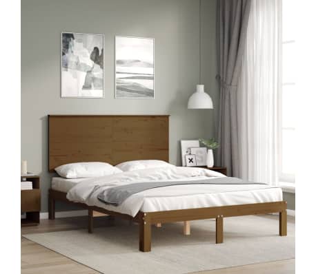 vidaXL Lovos rėmas su galvūgaliu, rudas, 120x200cm, medienos masyvas