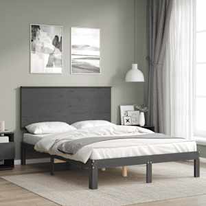 vidaXL Lovos rėmas su galvūgaliu, pilkas, 140x200cm, medienos masyvas